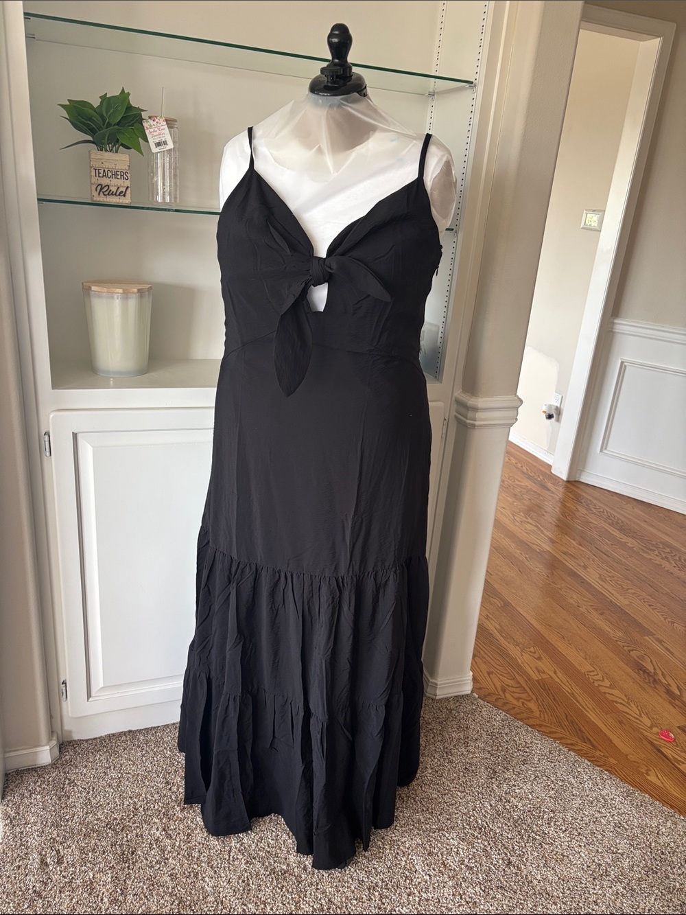 GAP Black Spaghetti-Strap Tie-Front Maxi Dress XXL TALL